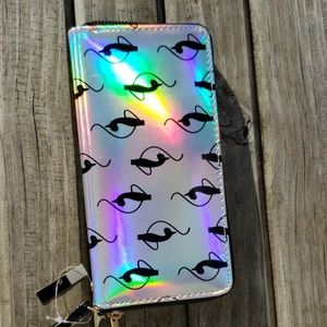 Silver Iridescent Wristlet with Cat Print NEW